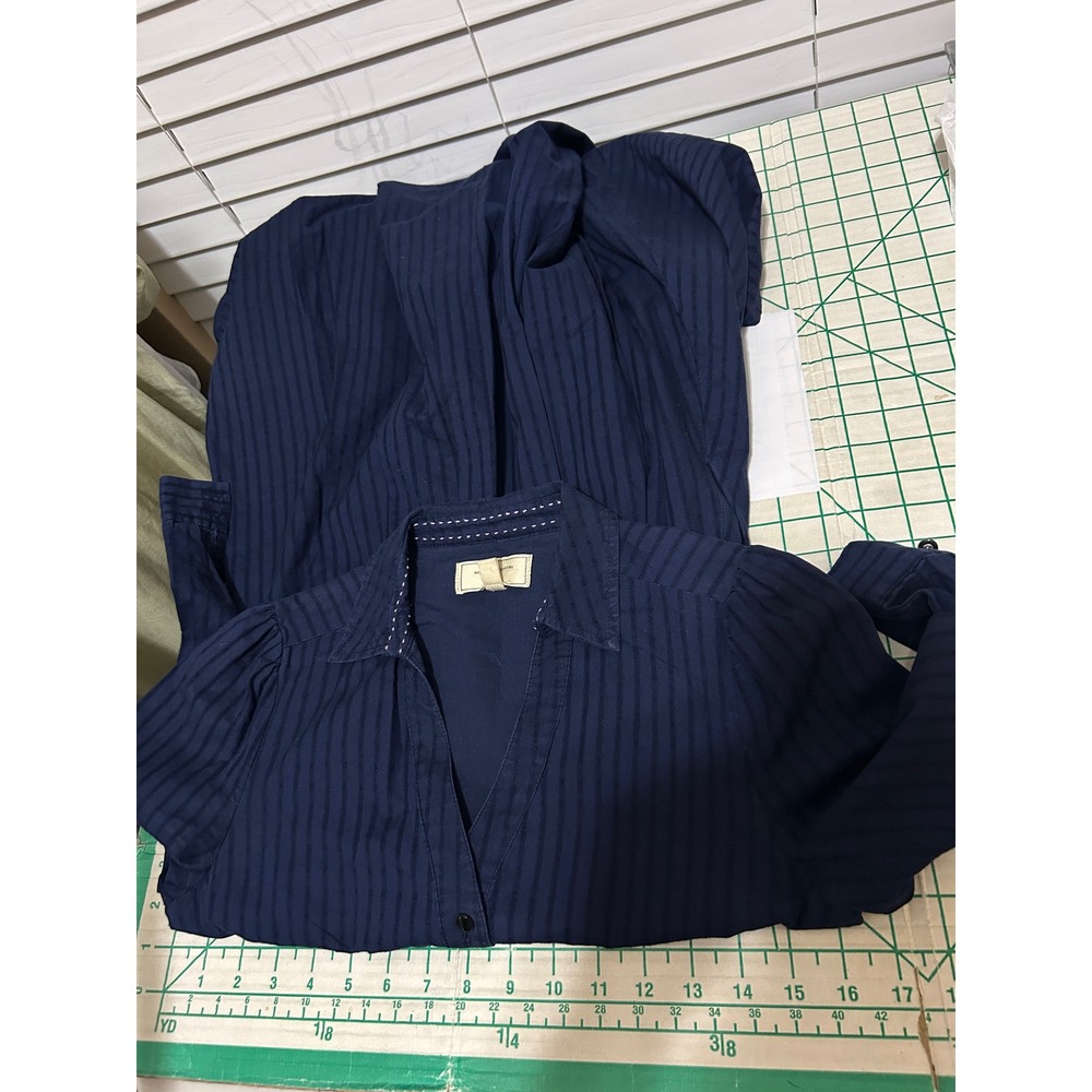 Anthropologie Size 2 Navy Blue Western Equestrian Cotton Shirt Dress Puffed Boho - Picture 4 of 14